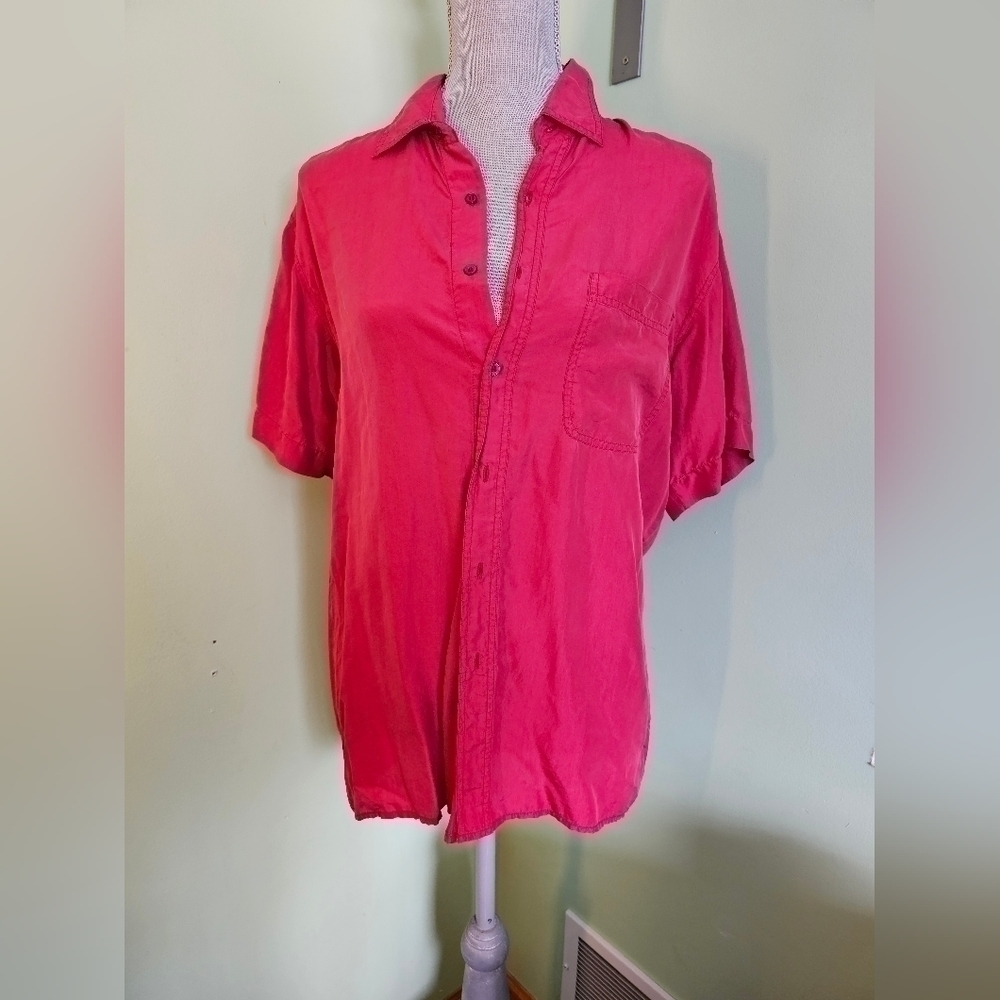 Robert Stock Button Up Shirt Large 100% silk short sleeve shirt
